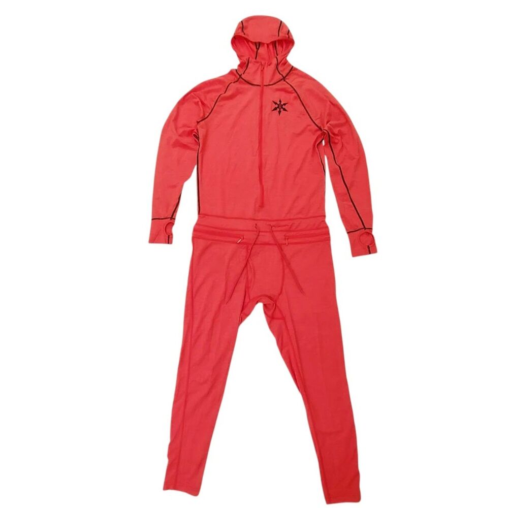AIRBLASTER Merino Wool Base Layer Ninja Suit Mens Small Red One Piece Hooded